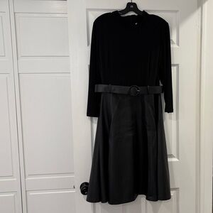Calvin Klein Black Long Sleeve Belted A-Line Dress